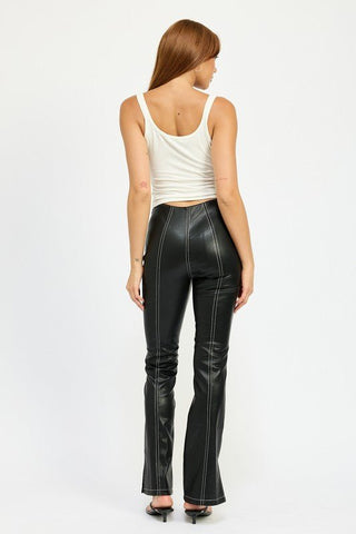 High Waist Leather Pants With Contrasted Stitch from Straight Pants collection you can buy now from Fashion And Icon online shop