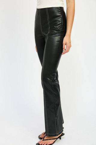 High Waist Leather Pants With Contrasted Stitch from Straight Pants collection you can buy now from Fashion And Icon online shop