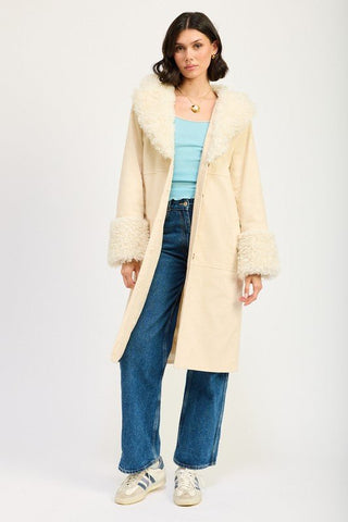 Ivory Corduroy Coat from Faux Fur Coat collection you can buy now from Fashion And Icon online shop