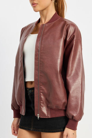 Leather Bomber Jacket from Faux Leather Jacket collection you can buy now from Fashion And Icon online shop