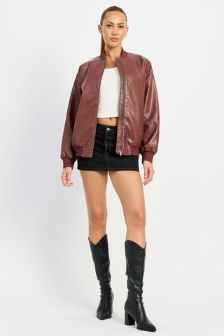 Leather Bomber Jacket from Faux Leather Jacket collection you can buy now from Fashion And Icon online shop