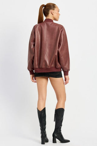 Leather Bomber Jacket from Faux Leather Jacket collection you can buy now from Fashion And Icon online shop