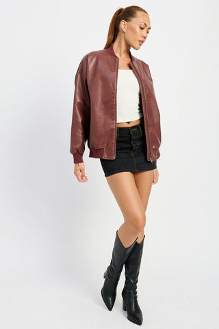 Leather Bomber Jacket from Faux Leather Jacket collection you can buy now from Fashion And Icon online shop