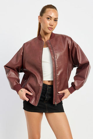 Leather Bomber Jacket from Faux Leather Jacket collection you can buy now from Fashion And Icon online shop