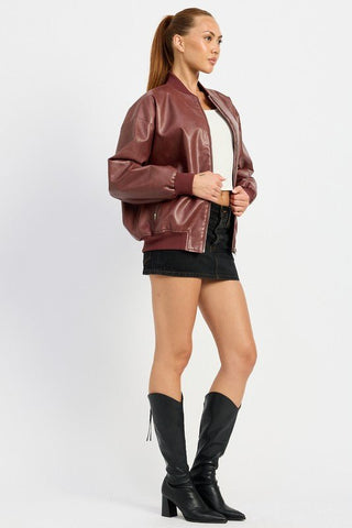 Leather Bomber Jacket from Faux Leather Jacket collection you can buy now from Fashion And Icon online shop