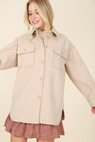 Light beige shacket with pockets from collection you can buy now from Fashion And Icon online shop