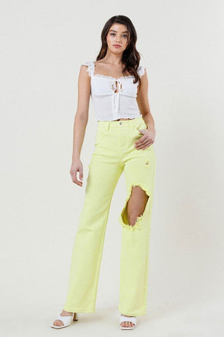 Lime High Waisted Distressed Jeans from Jeans collection you can buy now from Fashion And Icon online shop