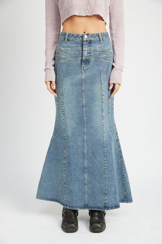 Long Flared Denim Skirt