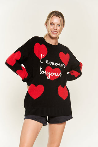 Long Sleeve Oversized Heart Print Sweater from Long Sleeve Top collection you can buy now from Fashion And Icon online shop