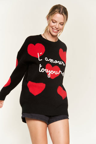 Long Sleeve Oversized Heart Print Sweater from Long Sleeve Top collection you can buy now from Fashion And Icon online shop