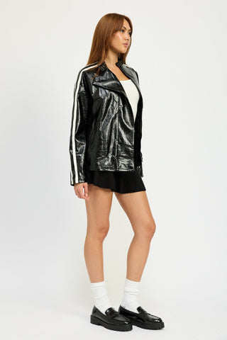 Luxe Edge Vinyl Oversized Moto Jacket from Trucker Jackets collection you can buy now from Fashion And Icon online shop