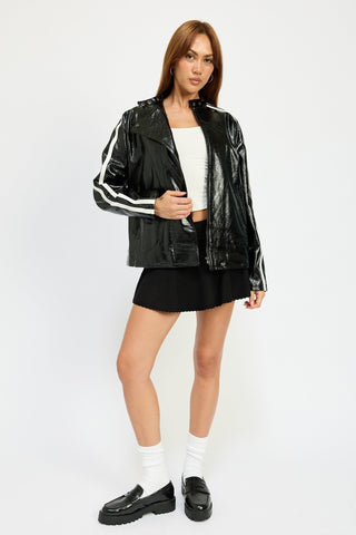 Luxe Edge Vinyl Oversized Moto Jacket from Trucker Jackets collection you can buy now from Fashion And Icon online shop