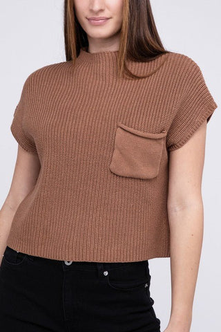 Mock Neck Short Sleeve Cropped Sweater from Sweaters collection you can buy now from Fashion And Icon online shop