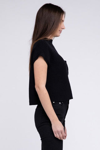 Mock Neck Short Sleeve Cropped Sweater from Sweaters collection you can buy now from Fashion And Icon online shop