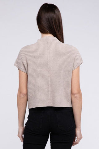 Mock Neck Short Sleeve Cropped Sweater from Sweaters collection you can buy now from Fashion And Icon online shop