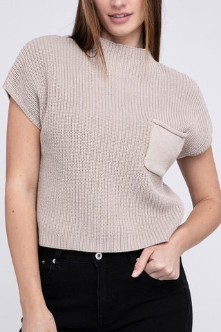 Mock Neck Short Sleeve Cropped Sweater from Sweaters collection you can buy now from Fashion And Icon online shop