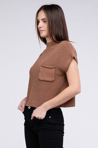 Mock Neck Short Sleeve Cropped Sweater from Sweaters collection you can buy now from Fashion And Icon online shop