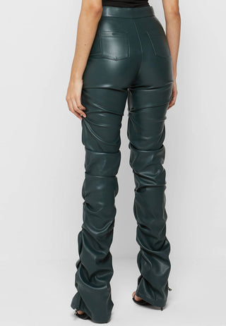 Olive Faux Leather Ruched Flared Pants from Leather Pants collection you can buy now from Fashion And Icon online shop