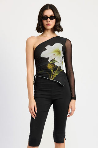 One Sleeve Asymmetrical Floral Top from Asymmetrical Top collection you can buy now from Fashion And Icon online shop