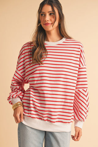 Oversized Crew Neck Striped Sweatshirt from Long Sleeve Top collection you can buy now from Fashion And Icon online shop