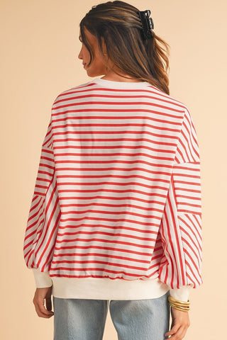 Oversized Crew Neck Striped Sweatshirt from Long Sleeve Top collection you can buy now from Fashion And Icon online shop