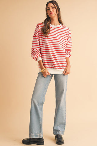 Oversized Crew Neck Striped Sweatshirt from Long Sleeve Top collection you can buy now from Fashion And Icon online shop