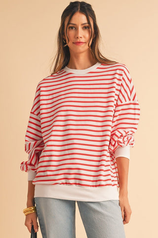 Oversized Crew Neck Striped Sweatshirt from Long Sleeve Top collection you can buy now from Fashion And Icon online shop