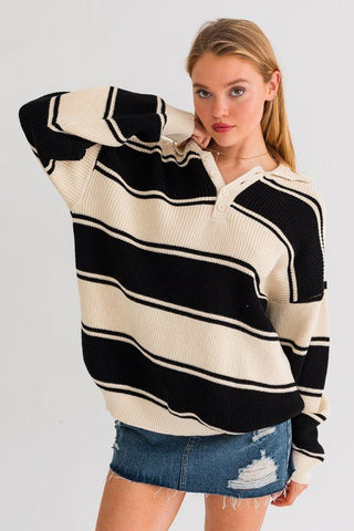 Oversized Stripe Collared Sweater from Sweaters collection you can buy now from Fashion And Icon online shop