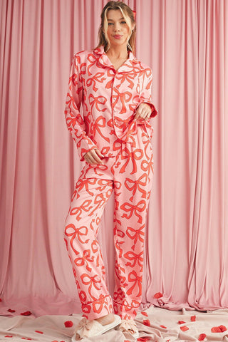 Pink Pajama Set With Bows from Lounge Sets collection you can buy now from Fashion And Icon online shop