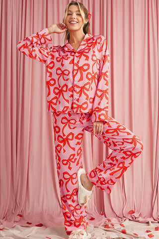 Pink Pajama Set With Bows from Lounge Sets collection you can buy now from Fashion And Icon online shop