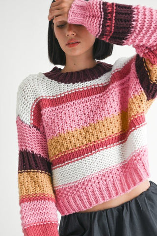 Pink Striped Sweater from Long Sleeve Top collection you can buy now from Fashion And Icon online shop