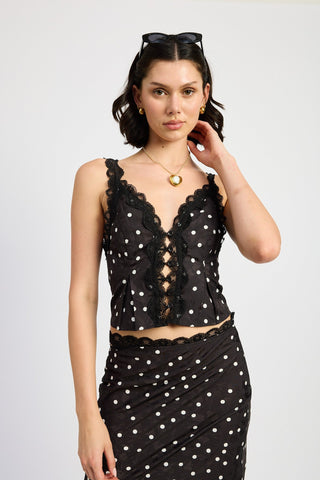 Polka Dot Lace - Trimmed Corset Top from Sleeveless Top collection you can buy now from Fashion And Icon online shop