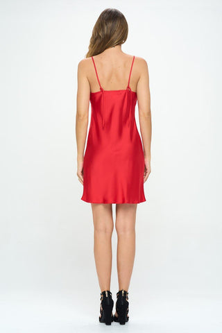 Red Cowl Neck Satin Slip Dress from Mini Dresses collection you can buy now from Fashion And Icon online shop