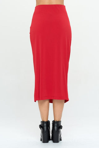 Red Midi Skirt with Slit from Midi Skirts collection you can buy now from Fashion And Icon online shop