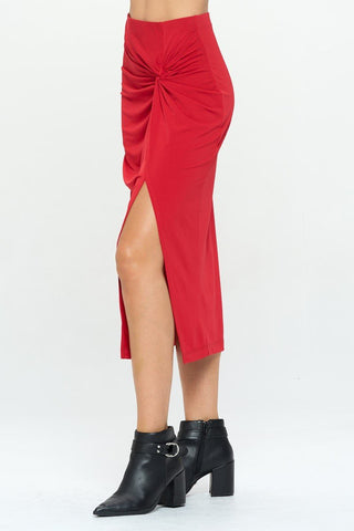 Red Midi Skirt with Slit from Midi Skirts collection you can buy now from Fashion And Icon online shop