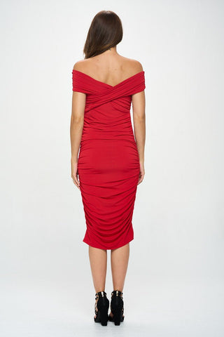 Red Off Shoulder Midi Bodycon Party Dress from Midi Dresses collection you can buy now from Fashion And Icon online shop