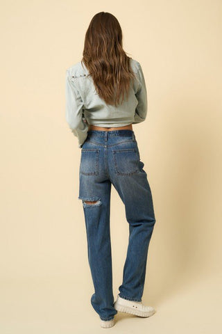 Ripped Straight Leg Jeans from Straight Jeans collection you can buy now from Fashion And Icon online shop