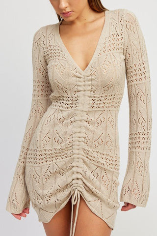 RUCHED CROCHET MINI DRESS from collection you can buy now from Fashion And Icon online shop