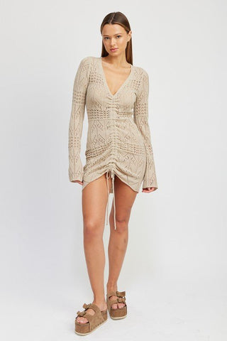 RUCHED CROCHET MINI DRESS from collection you can buy now from Fashion And Icon online shop