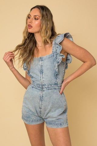 Ruffle Denim Romper from Rompers collection you can buy now from Fashion And Icon online shop