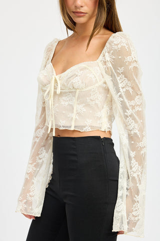 Sheer Lace Corset Top with Floral Long Sleeves from Long Sleeve Top collection you can buy now from Fashion And Icon online shop