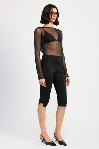 Sheer Mesh Long Sleeve Top with Draped Back from Blouses collection you can buy now from Fashion And Icon online shop