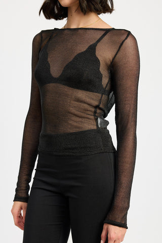 Sheer Mesh Long Sleeve Top with Draped Back from Blouses collection you can buy now from Fashion And Icon online shop