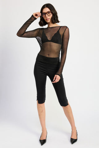 Sheer Mesh Long Sleeve Top with Draped Back from Blouses collection you can buy now from Fashion And Icon online shop