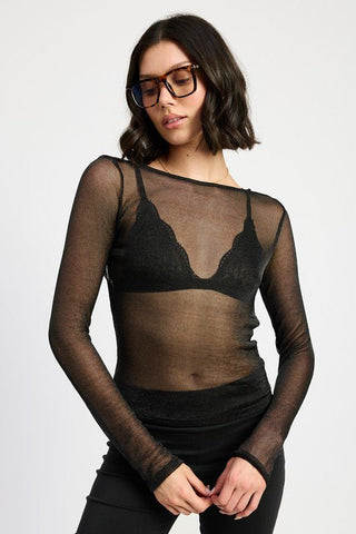 Sheer Mesh Long Sleeve Top with Draped Back from Blouses collection you can buy now from Fashion And Icon online shop