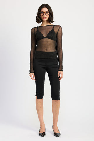 Sheer Mesh Long Sleeve Top with Draped Back from Blouses collection you can buy now from Fashion And Icon online shop