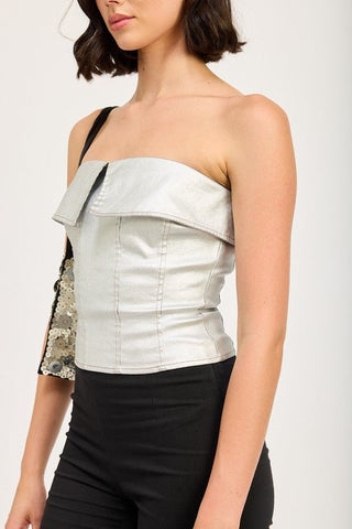 Silver Corset Top from Strapless Top collection you can buy now from Fashion And Icon online shop