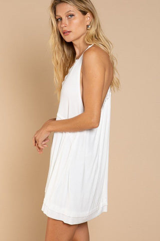 Sleeveless Deep V - neck Dress with Lace on Front from collection you can buy now from Fashion And Icon online shop