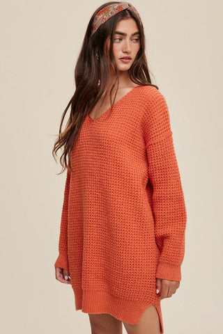 Slouchy V - neck Ribbed Knit Sweater from collection you can buy now from Fashion And Icon online shop