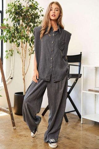 Stripe Button Down Shirt and Long Pants Set from Matching Sets collection you can buy now from Fashion And Icon online shop